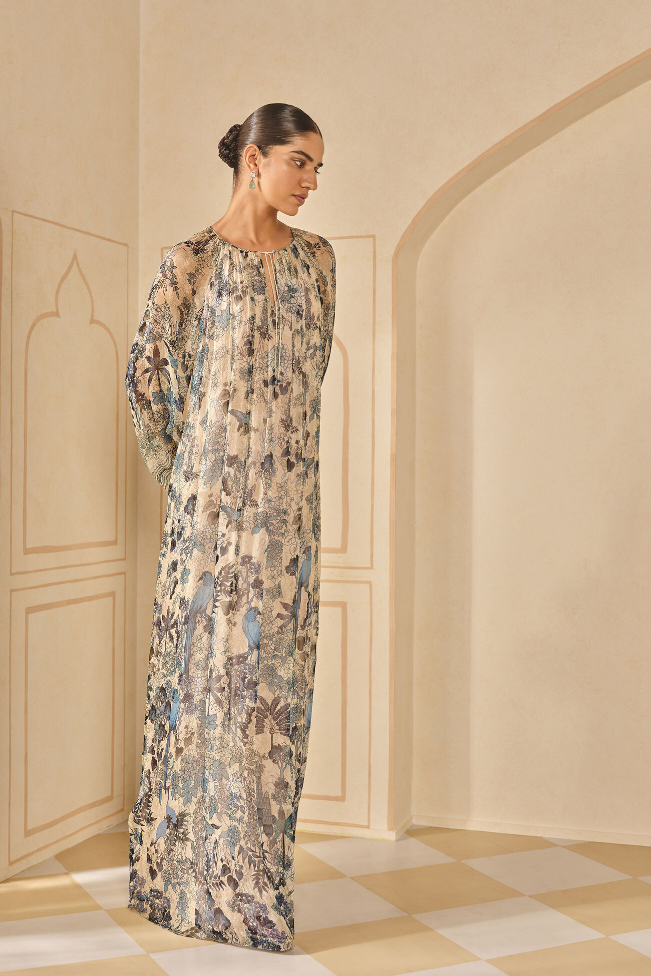 Turaya Printed Bemberg Kaftan - Beige, Beige, image 2